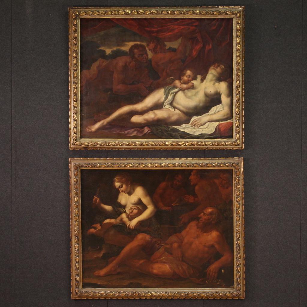 17th Century Oil on Canvas Italian Mythological Painting Venus Flogging Love In Good Condition In Vicoforte, Piedmont