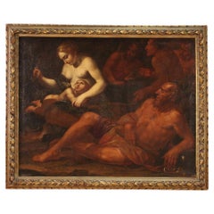Antique 17th Century Oil on Canvas Italian Mythological Painting Venus Flogging Love