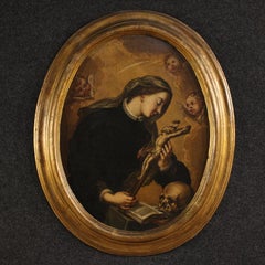 17th Century Oil on Canvas Italian Oval Painting Saint Catherine of Genoa, 1670