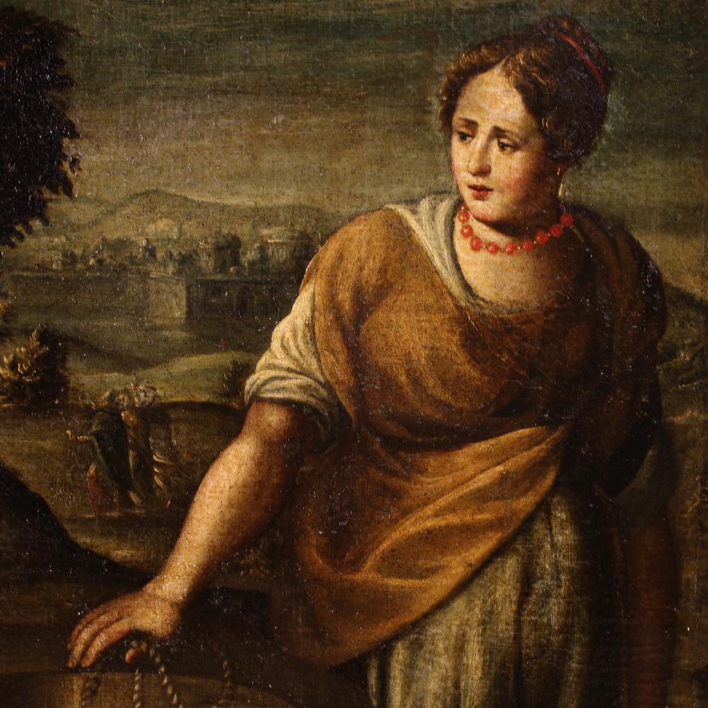 17th Century Oil on Canvas Italian Painting Christ and the Samaritan at the Well (Mid-17th Century) im Angebot