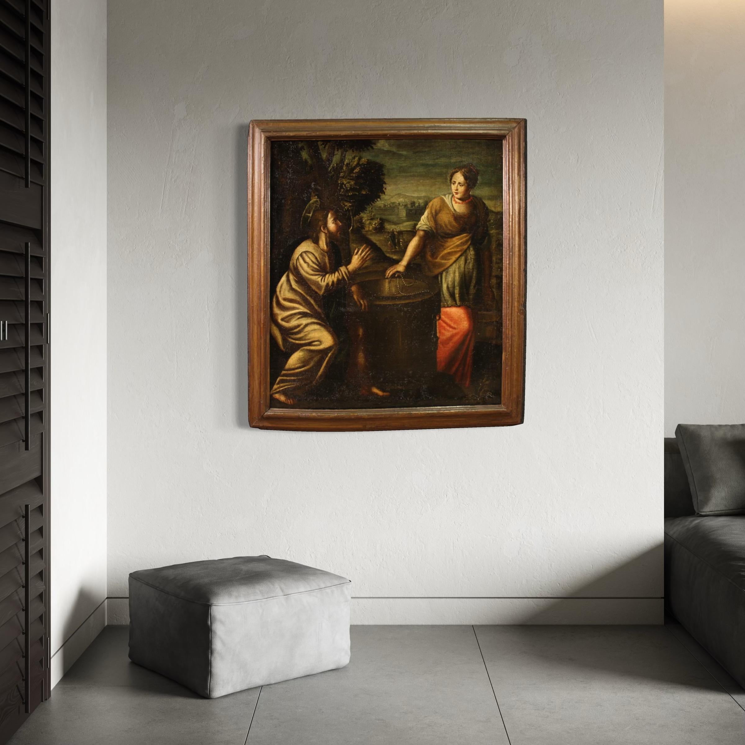 17th Century Oil on Canvas Italian Painting Christ and the Samaritan at the Well (Leinwand) im Angebot