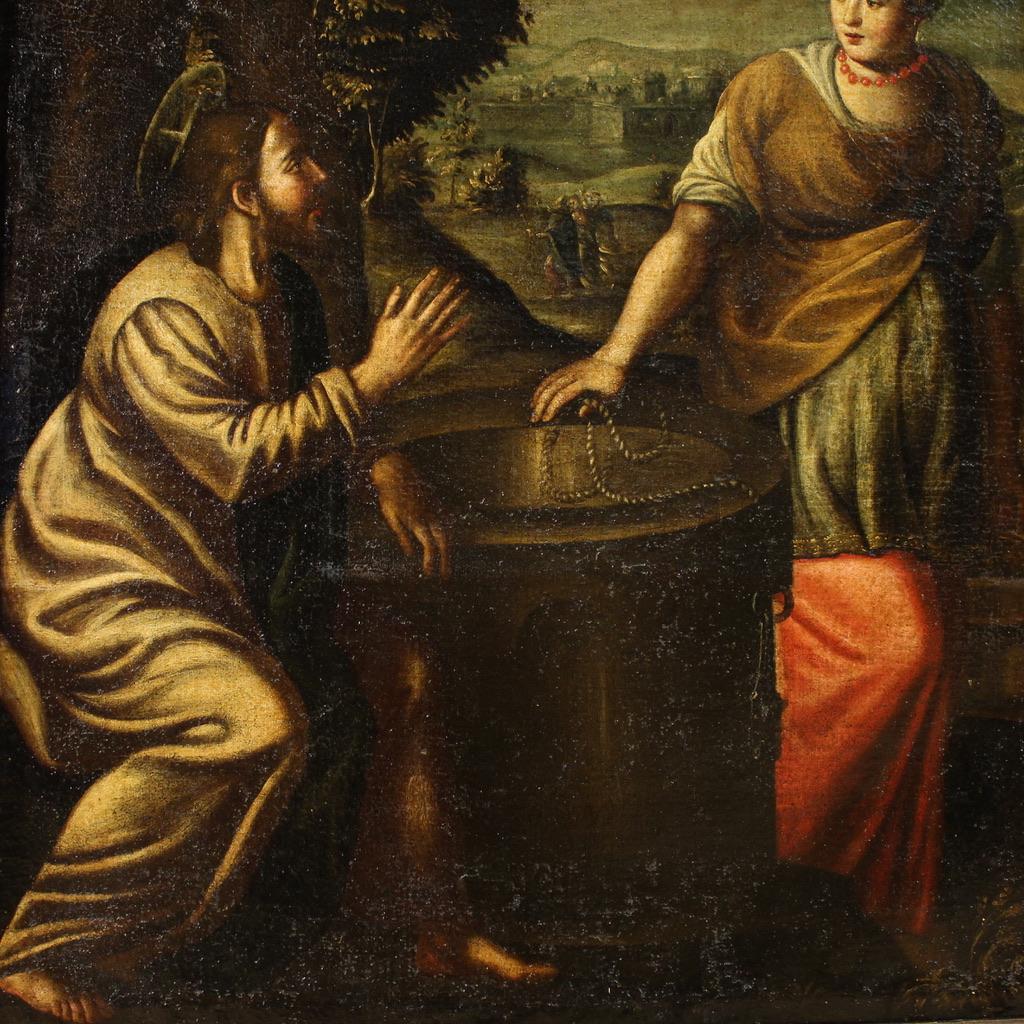 17th Century Oil on Canvas Italian Painting Christ and the Samaritan at the Well im Angebot 3