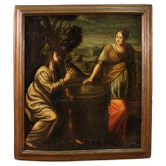 17th Century Oil on Canvas Italian Painting Christ and the Samaritan at the Well