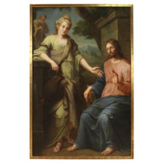 17th Century Oil on Canvas Italian Painting Christ and the Samaritan Woman, 1640