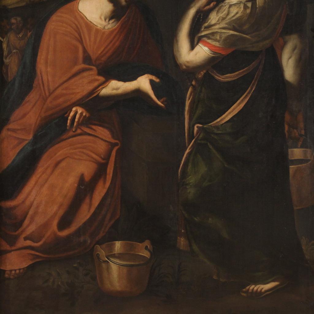 huile sur toile du 17e siècle Peinture italienne Le Christ et la Samaritaine, 1670 5