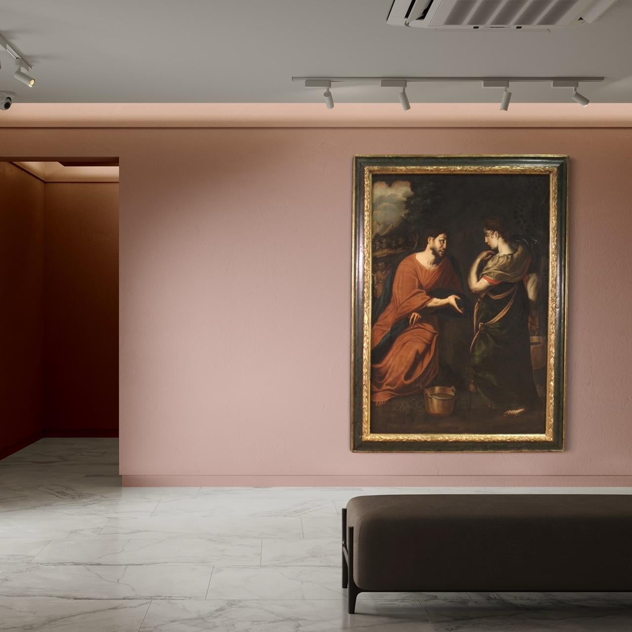 huile sur toile du 17e siècle Peinture italienne Le Christ et la Samaritaine, 1670 7