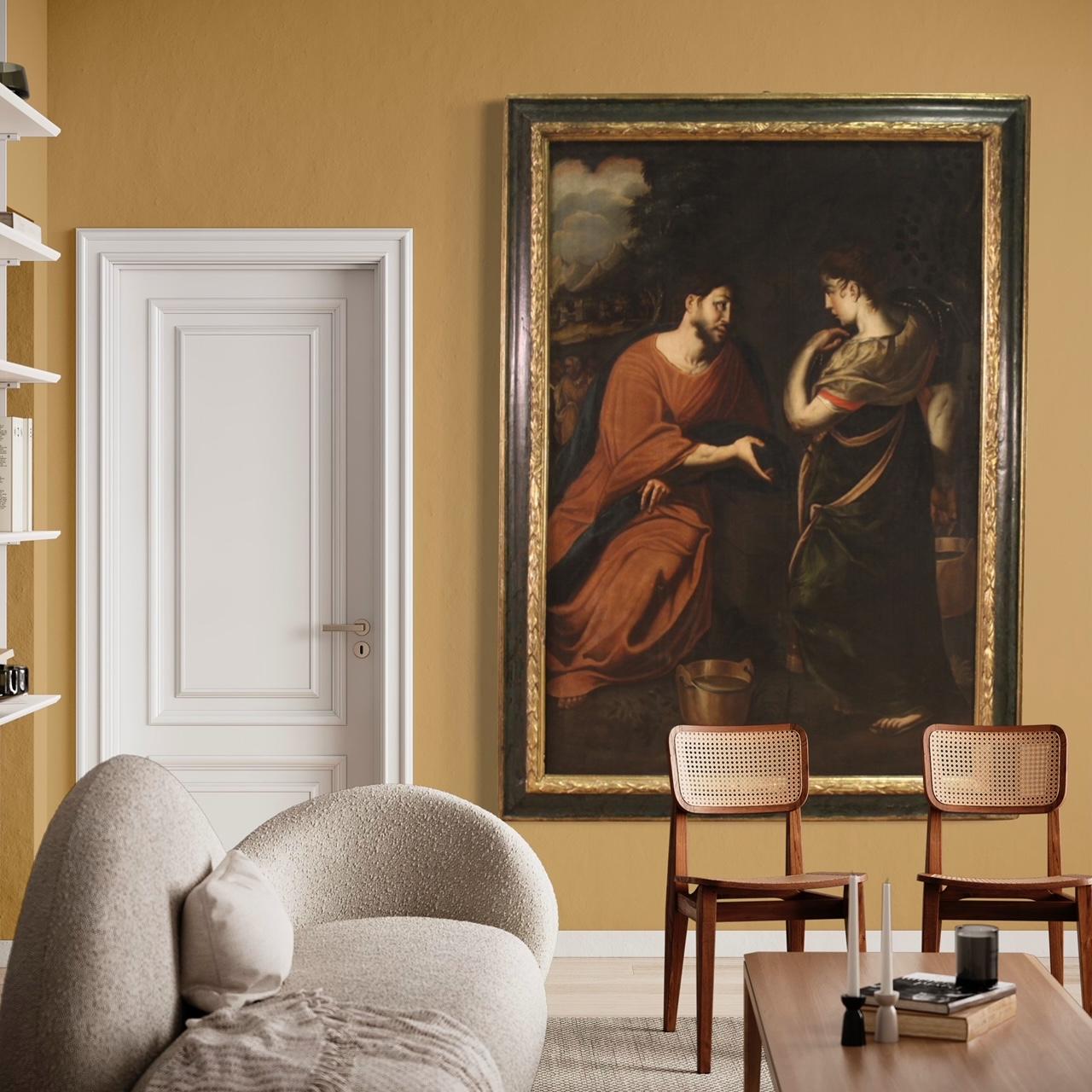 huile sur toile du 17e siècle Peinture italienne Le Christ et la Samaritaine, 1670 8