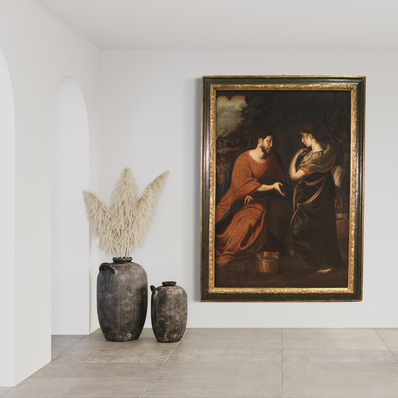 huile sur toile du 17e siècle Peinture italienne Le Christ et la Samaritaine, 1670 9