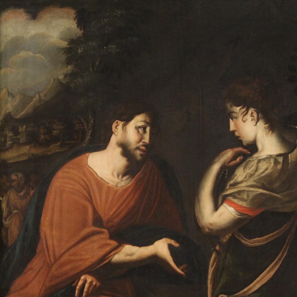 Fin du XVIIe siècle huile sur toile du 17e siècle Peinture italienne Le Christ et la Samaritaine, 1670