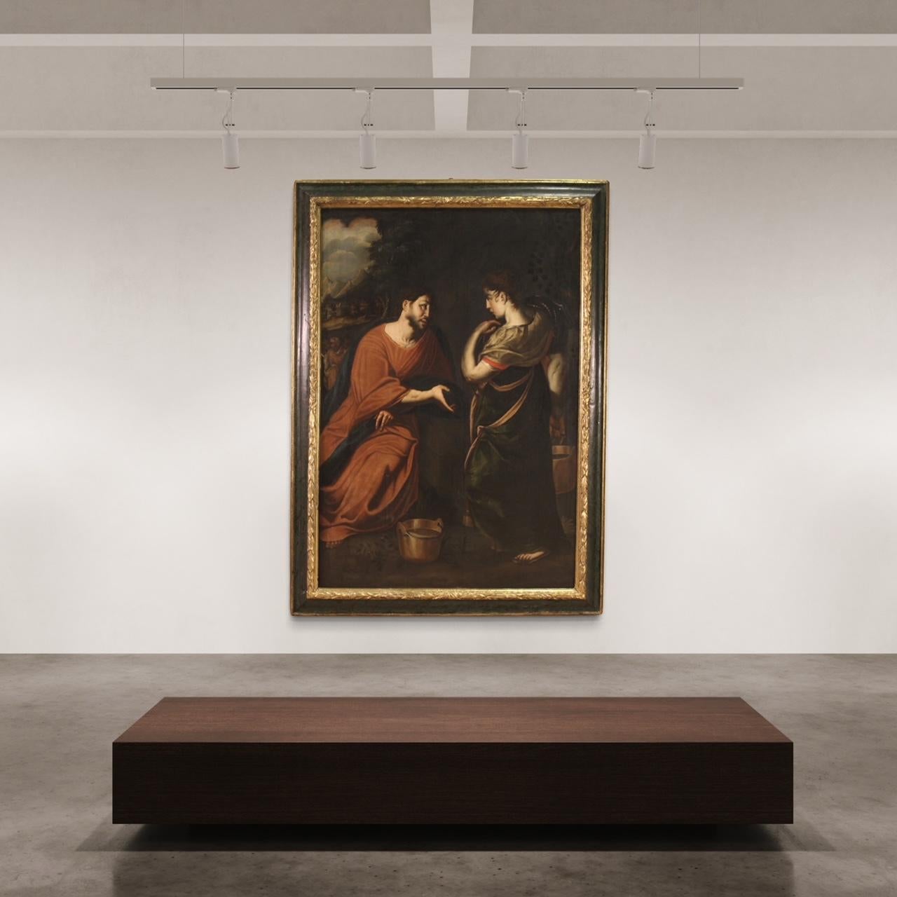 huile sur toile du 17e siècle Peinture italienne Le Christ et la Samaritaine, 1670 1