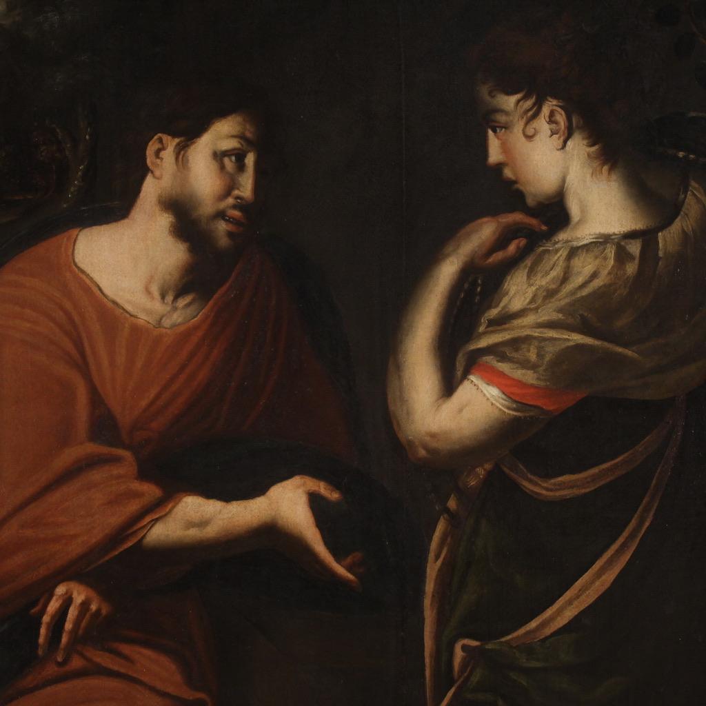 huile sur toile du 17e siècle Peinture italienne Le Christ et la Samaritaine, 1670 2