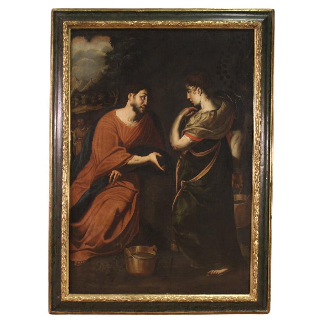 huile sur toile du 17e siècle Peinture italienne Le Christ et la Samaritaine, 1670