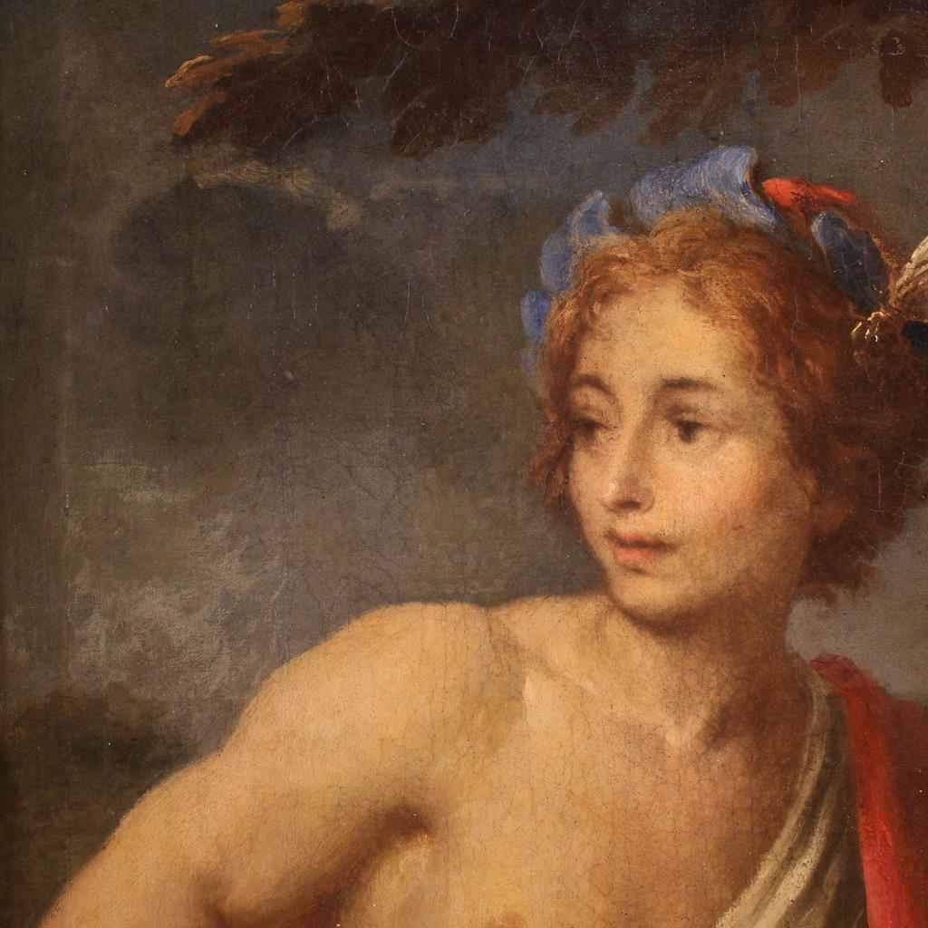 17. Jahrhundert Öl auf Leinwand Italienisch Gemälde David mit dem Kopf des Goliath im Angebot 4