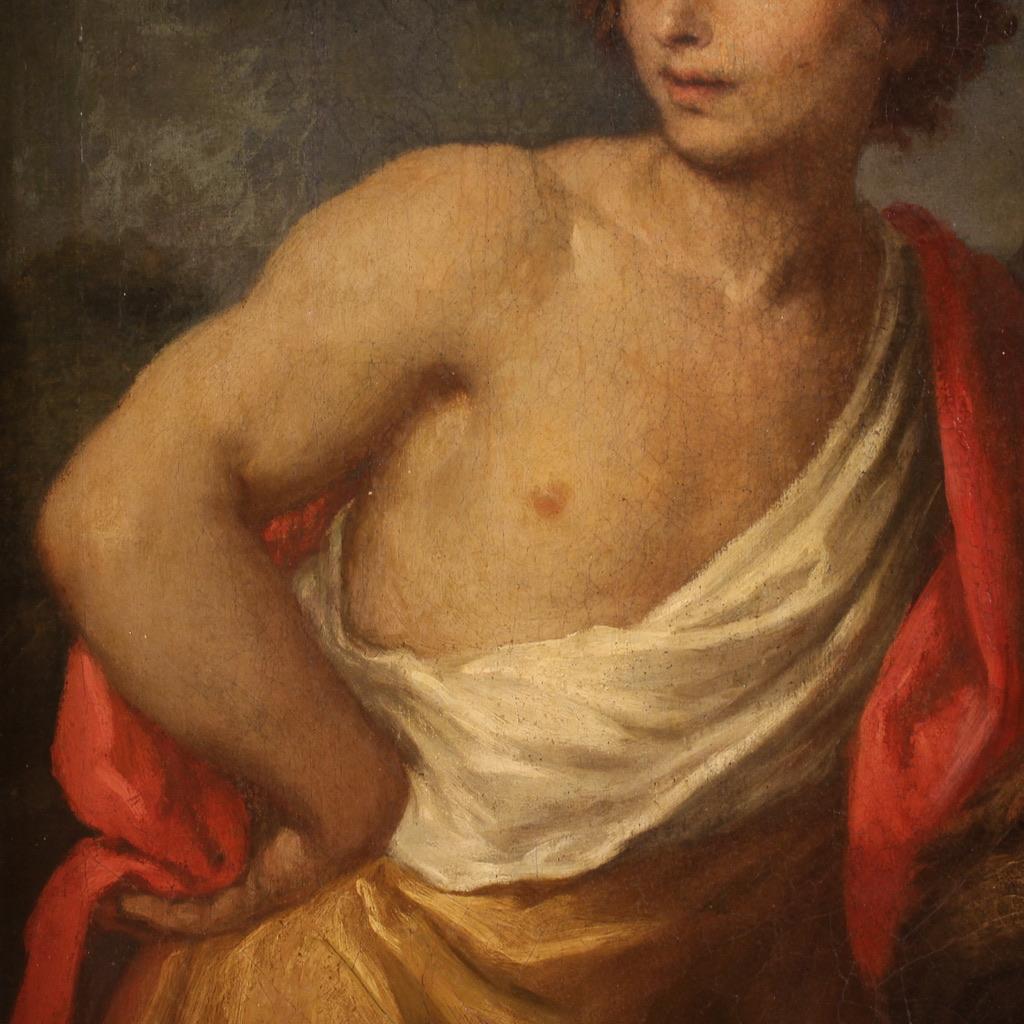 17. Jahrhundert Öl auf Leinwand Italienisch Gemälde David mit dem Kopf des Goliath im Angebot 5
