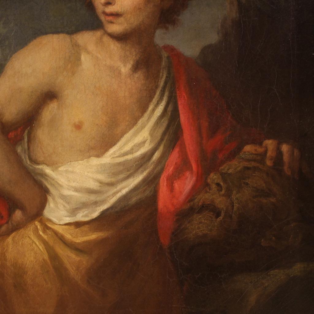 17. Jahrhundert Öl auf Leinwand Italienisch Gemälde David mit dem Kopf des Goliath im Angebot 6