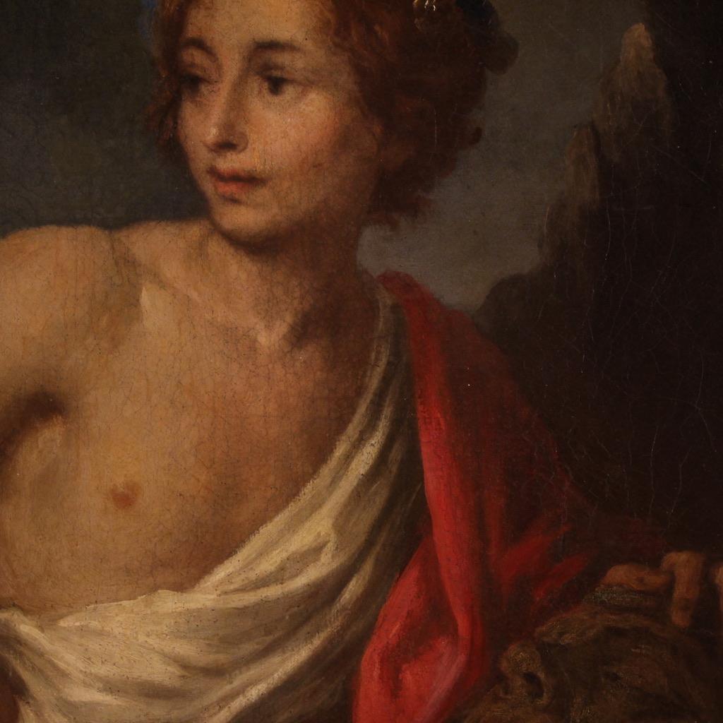 17. Jahrhundert Öl auf Leinwand Italienisch Gemälde David mit dem Kopf des Goliath im Angebot 9