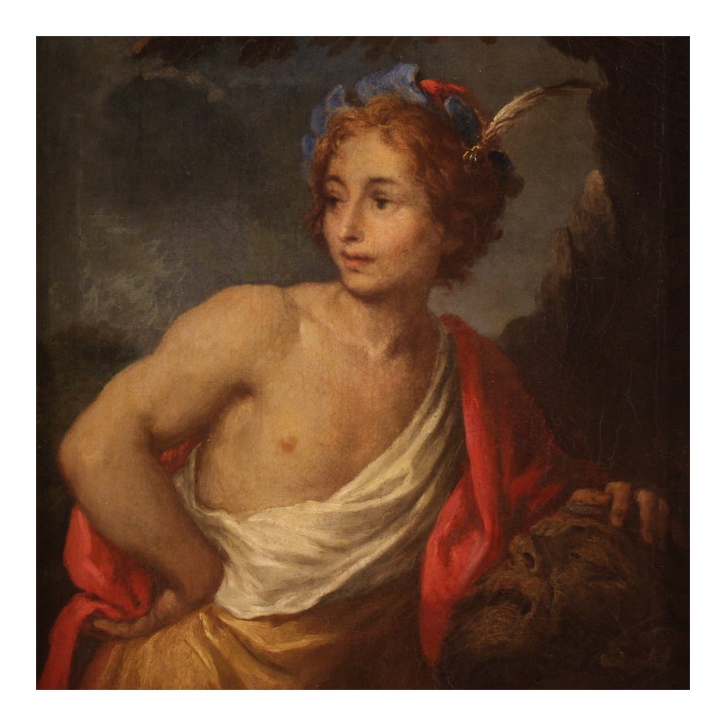 17. Jahrhundert Öl auf Leinwand Italienisch Gemälde David mit dem Kopf des Goliath
