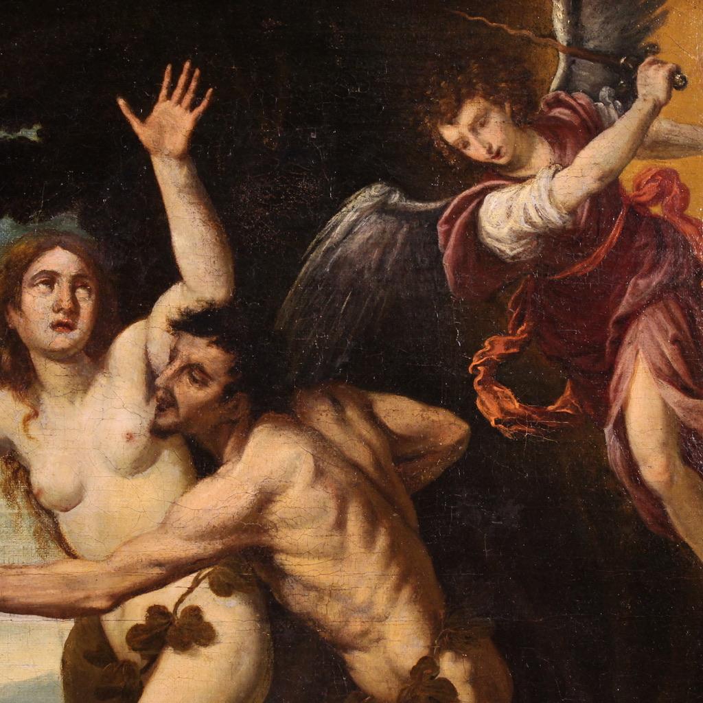 17th Century Oil on Canvas Italian Painting Expulsion of Adam and Eve im Angebot 4