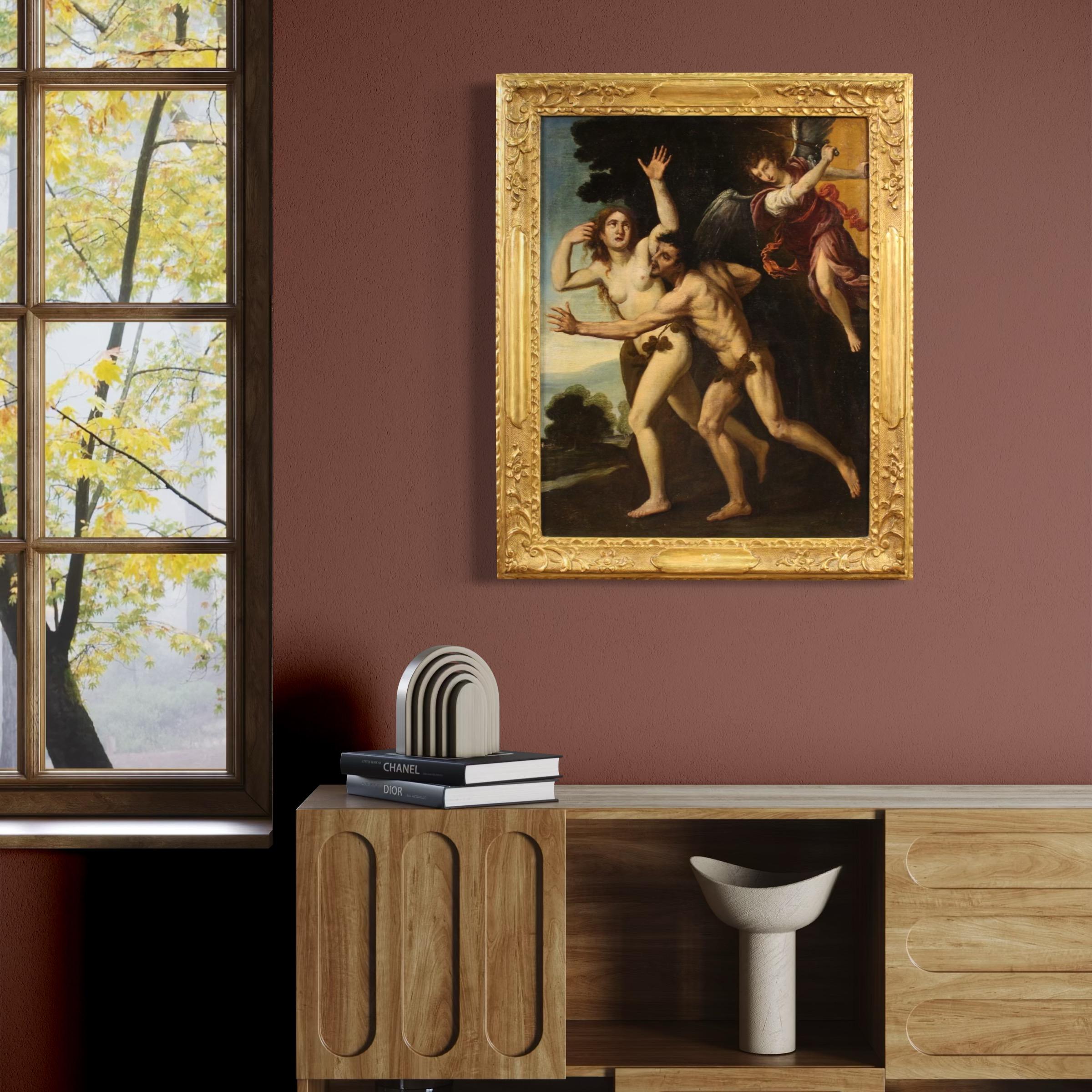 17th Century Oil on Canvas Italian Painting Expulsion of Adam and Eve im Angebot 7