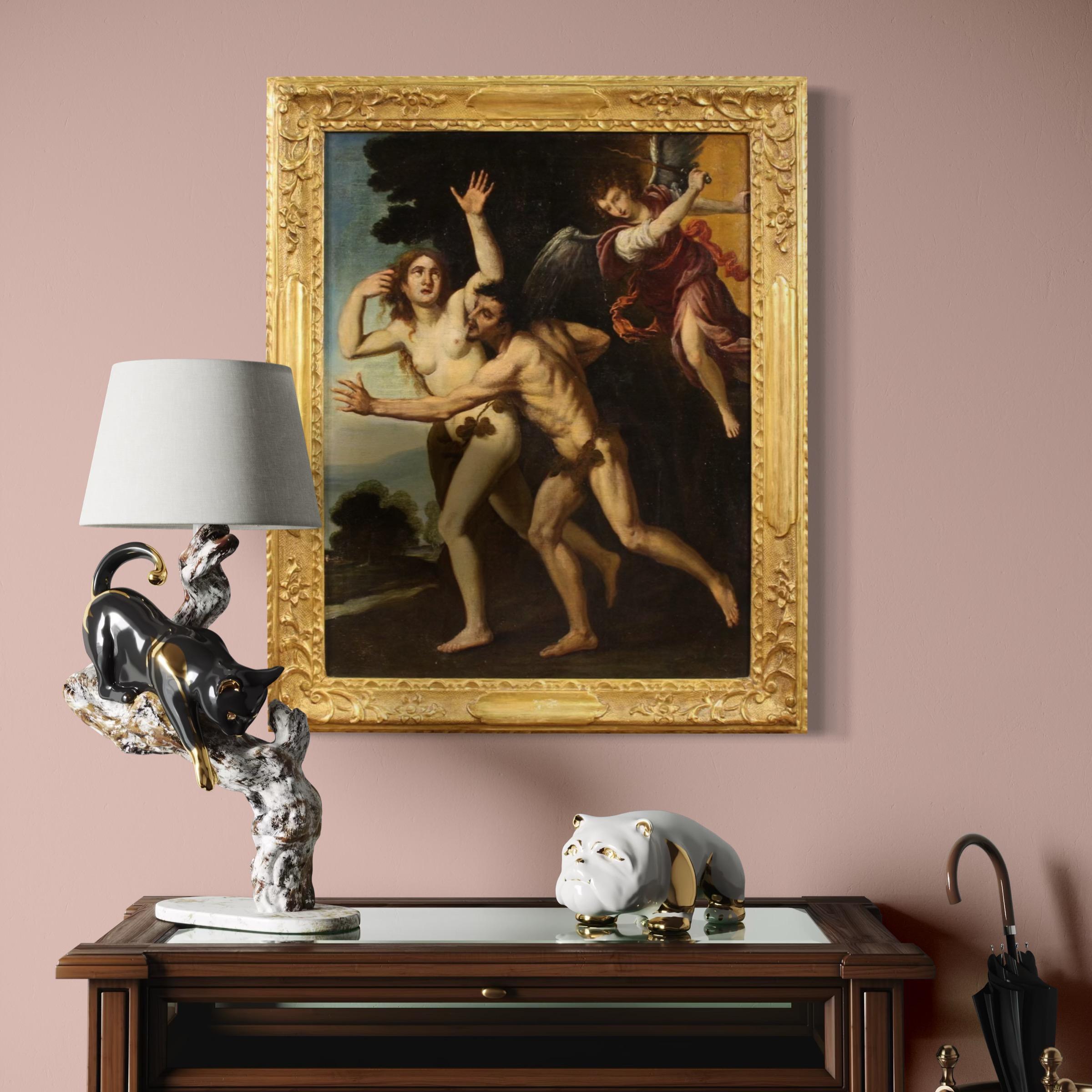 17th Century Oil on Canvas Italian Painting Expulsion of Adam and Eve (Geölt) im Angebot