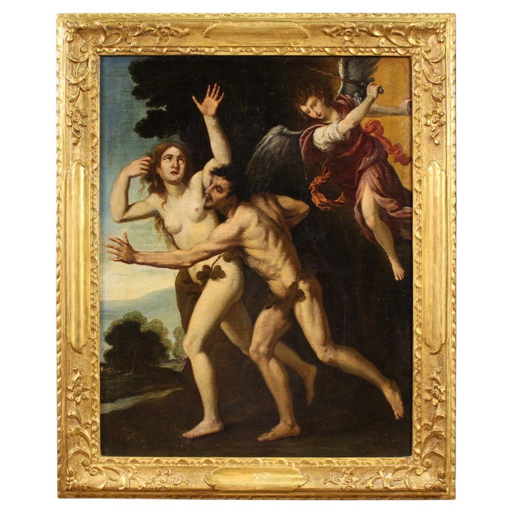 17th Century Oil on Canvas Italian Painting Expulsion of Adam and Eve im Angebot