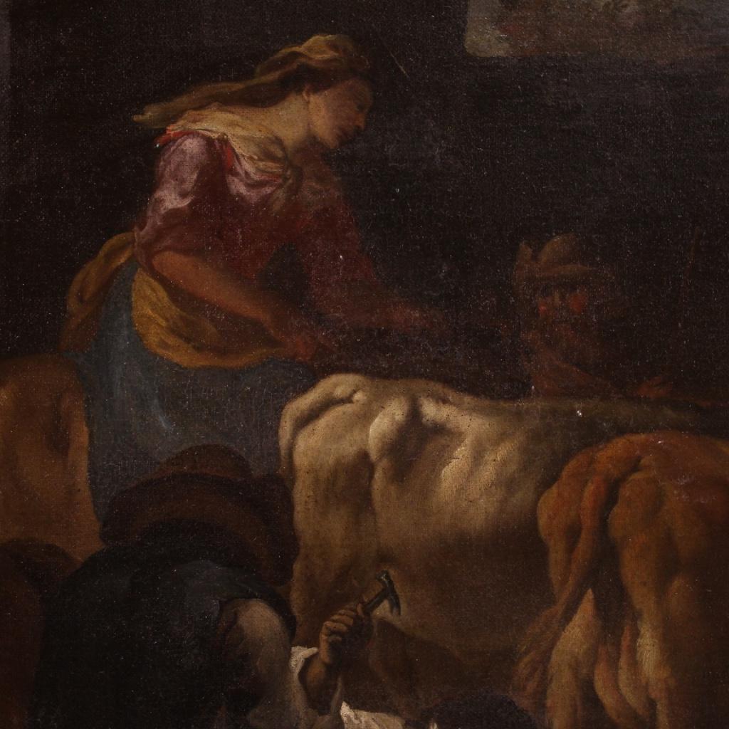 17. Jahrhundert Öl auf Leinwand Italienisches Gemälde Genre-Szene Farriers Werkstatt 1680 im Angebot 3