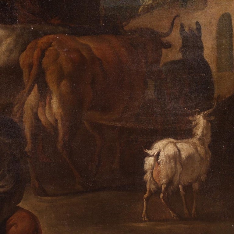17th Century Oil on Canvas Italian Painting Genre Scene Farrier's Workshop 1680 For Sale 6