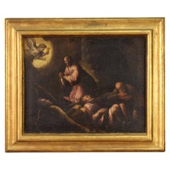 Antique 17th Century Oil on Canvas Italian Painting Jesus in the Garden of Olives, 1660
