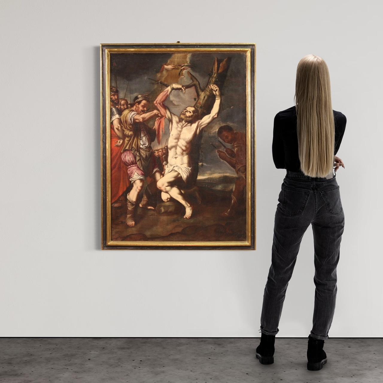 Italienische Malerei aus der zweiten Hälfte des 17. Jahrhunderts. Ölgemälde auf Leinwand, das das Martyrium des Heiligen Apostels Bartholomäus darstellt. Er war einer der engsten Jünger Jesu und wurde unzählige Male von großen Künstlern dargestellt,