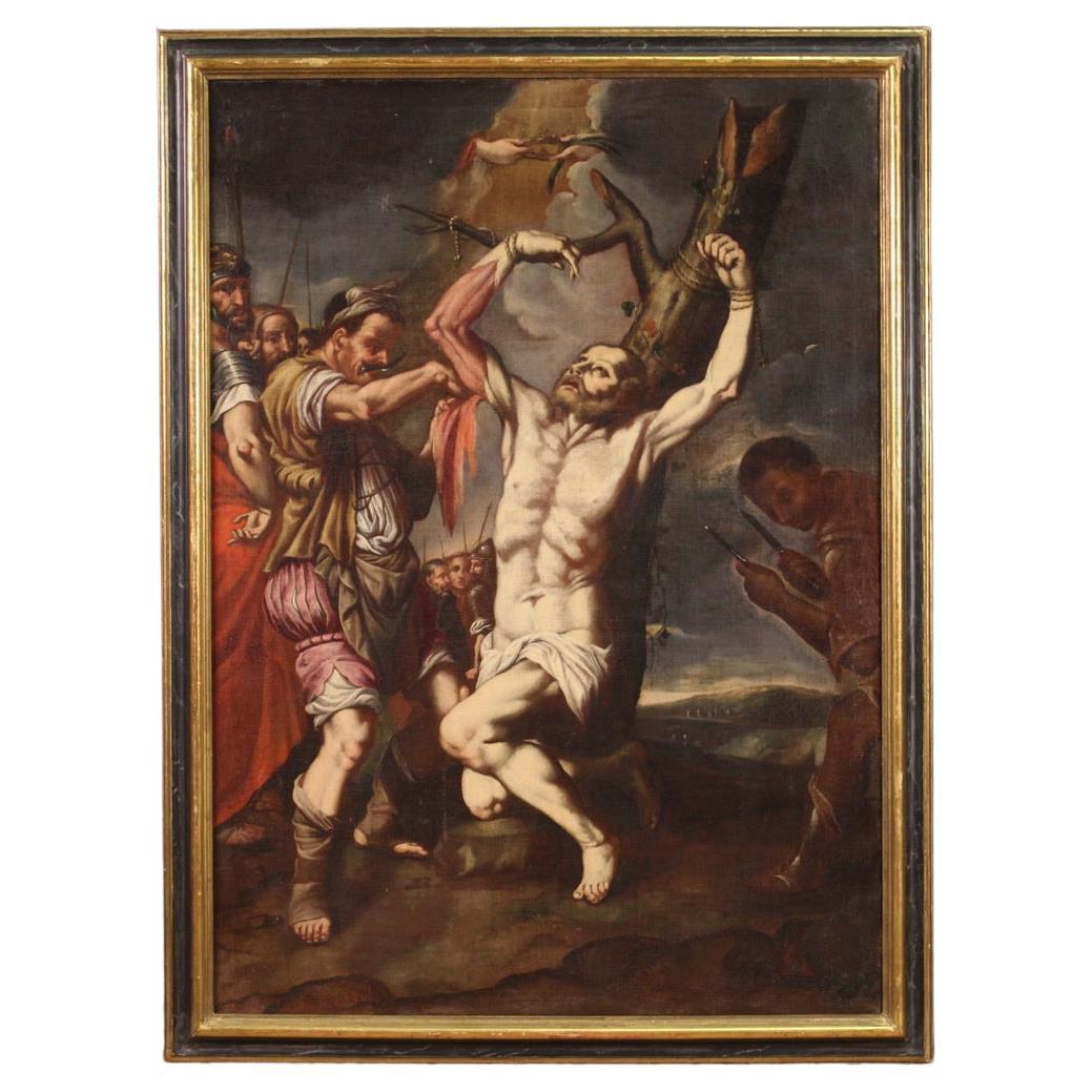 17. Jahrhundert Öl auf Leinwand Italienisches Gemälde Martyrium des Heiligen Bartholomäus