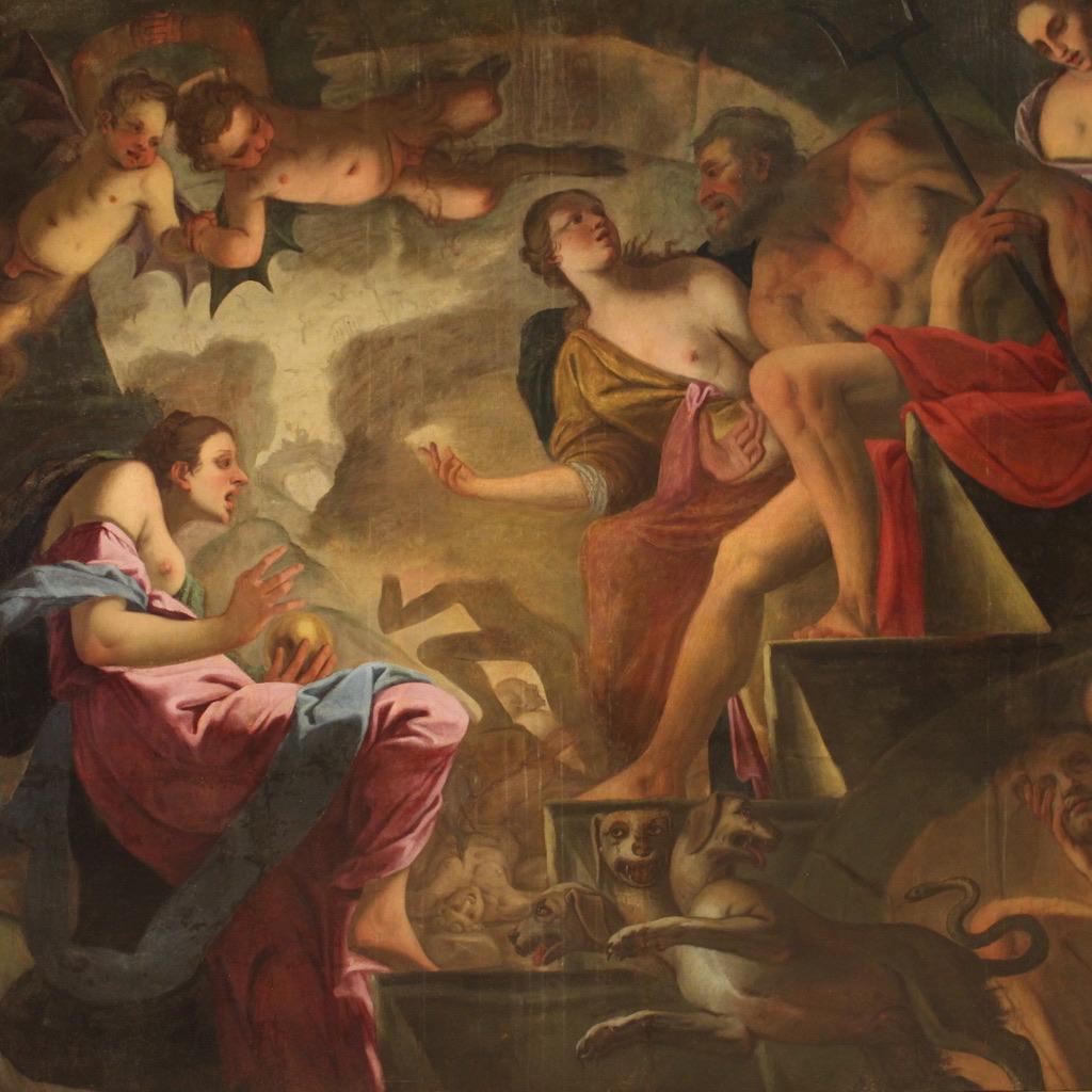 17th Century Oil on Canvas Italian Painting Psyche Descends into the Underworld For Sale 12