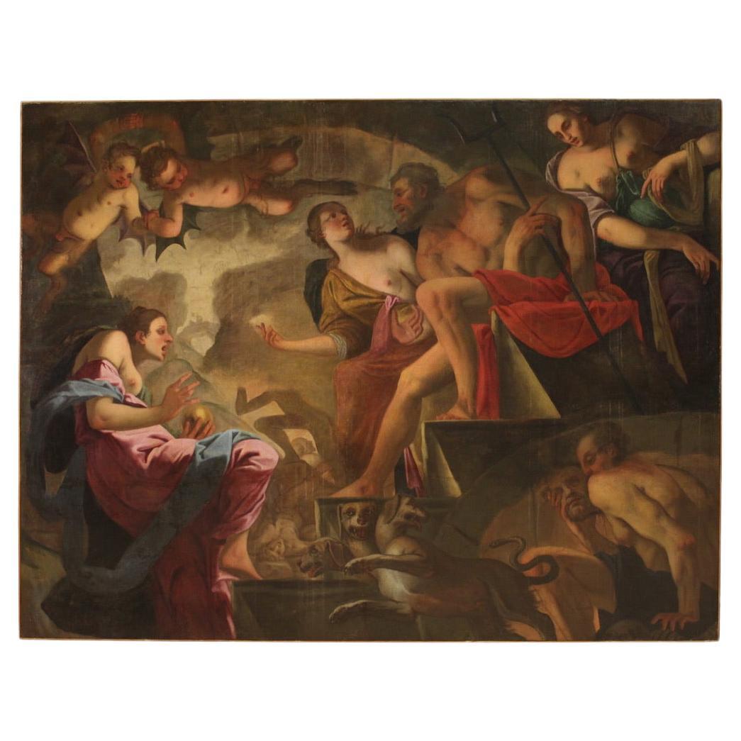 17th Century Oil on Canvas Italian Painting Psyche Descends into the Underworld For Sale