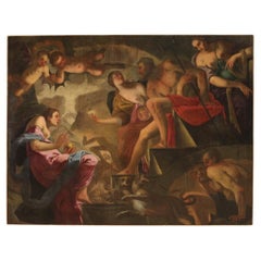 Antique 17th Century Oil on Canvas Italian Painting Psyche Descends into the Underworld