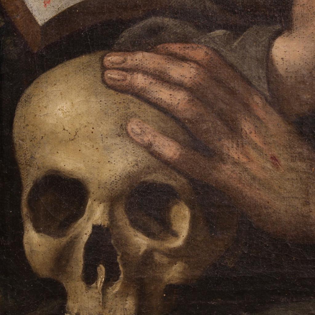 17. Jahrhundert Öl auf Leinwand Italienisches Gemälde Heiliger Franz von Assisi, 1660 im Angebot 5