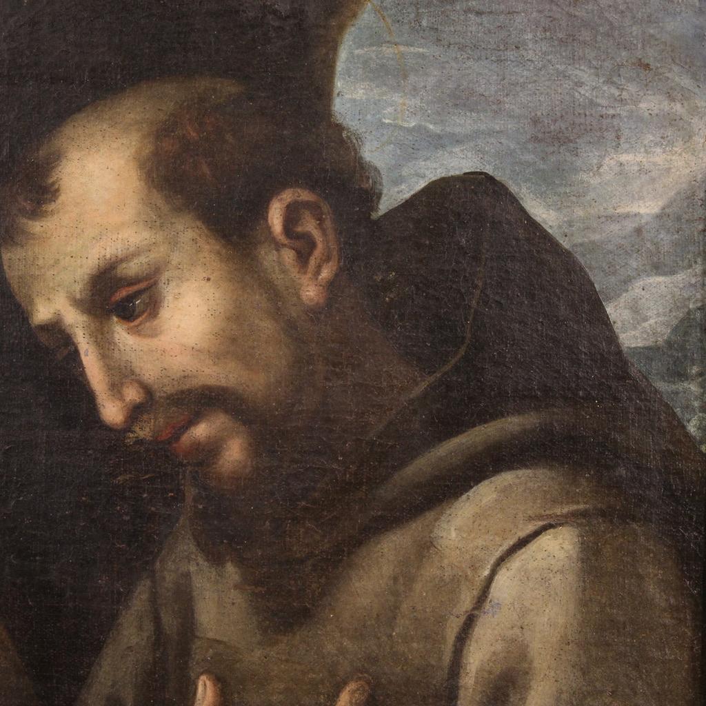 17. Jahrhundert Öl auf Leinwand Italienisches Gemälde Heiliger Franz von Assisi, 1660 im Angebot 8