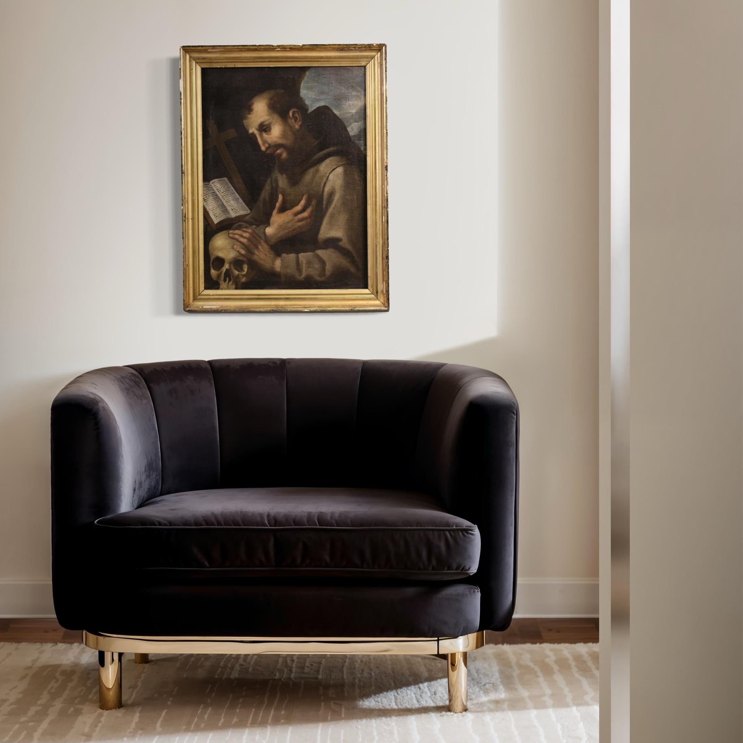 17. Jahrhundert Öl auf Leinwand Italienisches Gemälde Heiliger Franz von Assisi, 1660 im Angebot 2