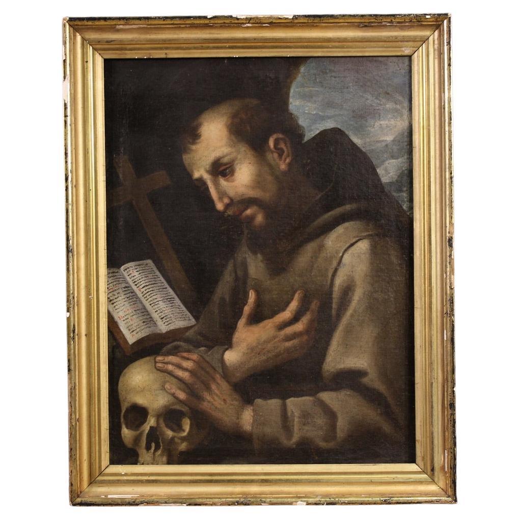 17. Jahrhundert Öl auf Leinwand Italienisches Gemälde Heiliger Franz von Assisi, 1660