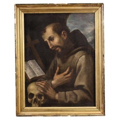 17. Jahrhundert Öl auf Leinwand Italienisches Gemälde Heiliger Franz von Assisi, 1660