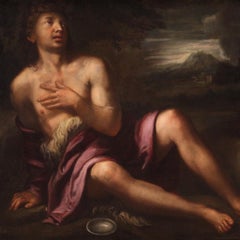 17th Century Oil on Canvas Italian Painting Saint John the Baptist, 1620