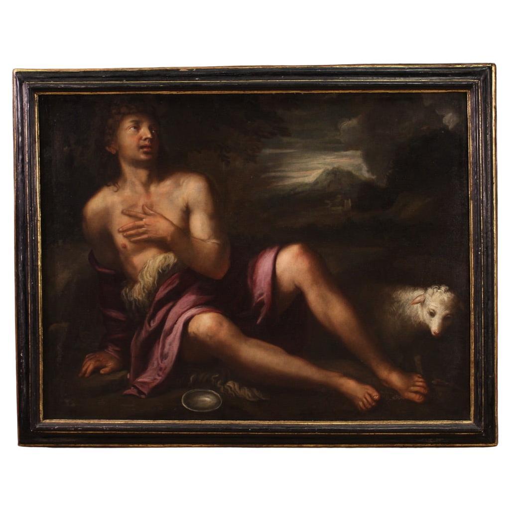 17th Century Oil on Canvas Italian Painting Saint John the Baptist, 1620