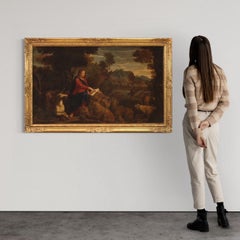 17th Century Oil on Canvas Italian Painting Saint John the Baptist, 1660