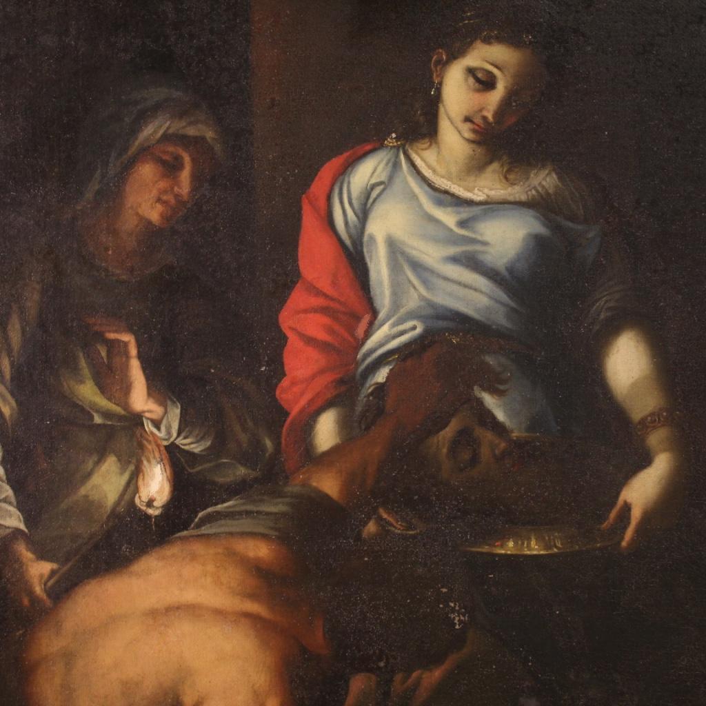 17th Century Oil on Canvas Italian Painting Salome with the Head of Baptist 1680 1