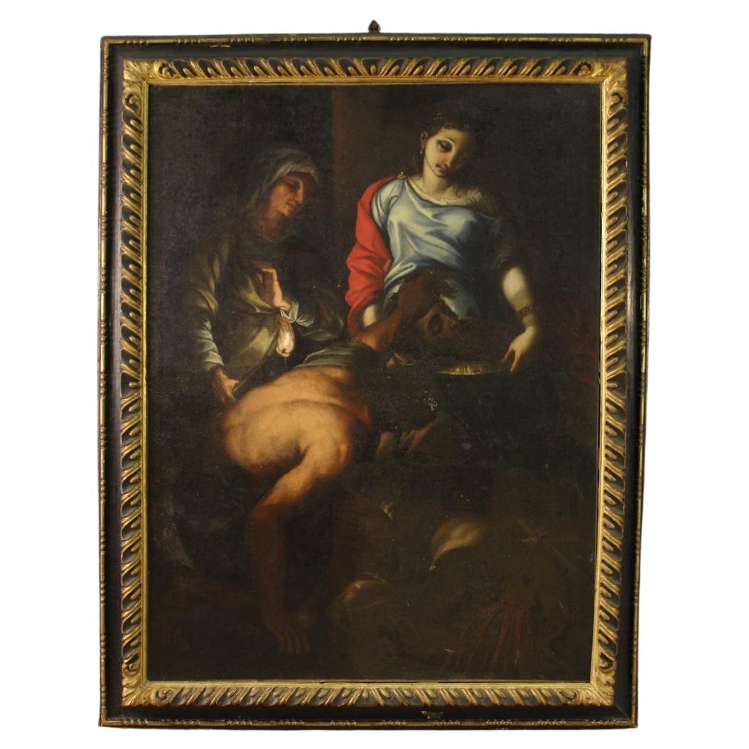 17th Century Oil on Canvas Italian Painting Salome with the Head of Baptist 1680