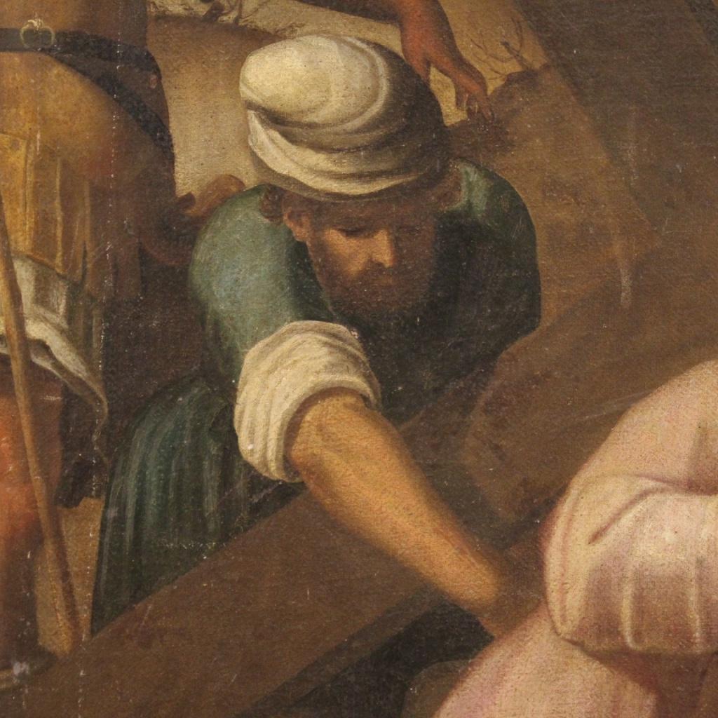 Tela Olio su tela del XVII secolo Pittura italiana Via Crucis Salita al Calvario, 1650