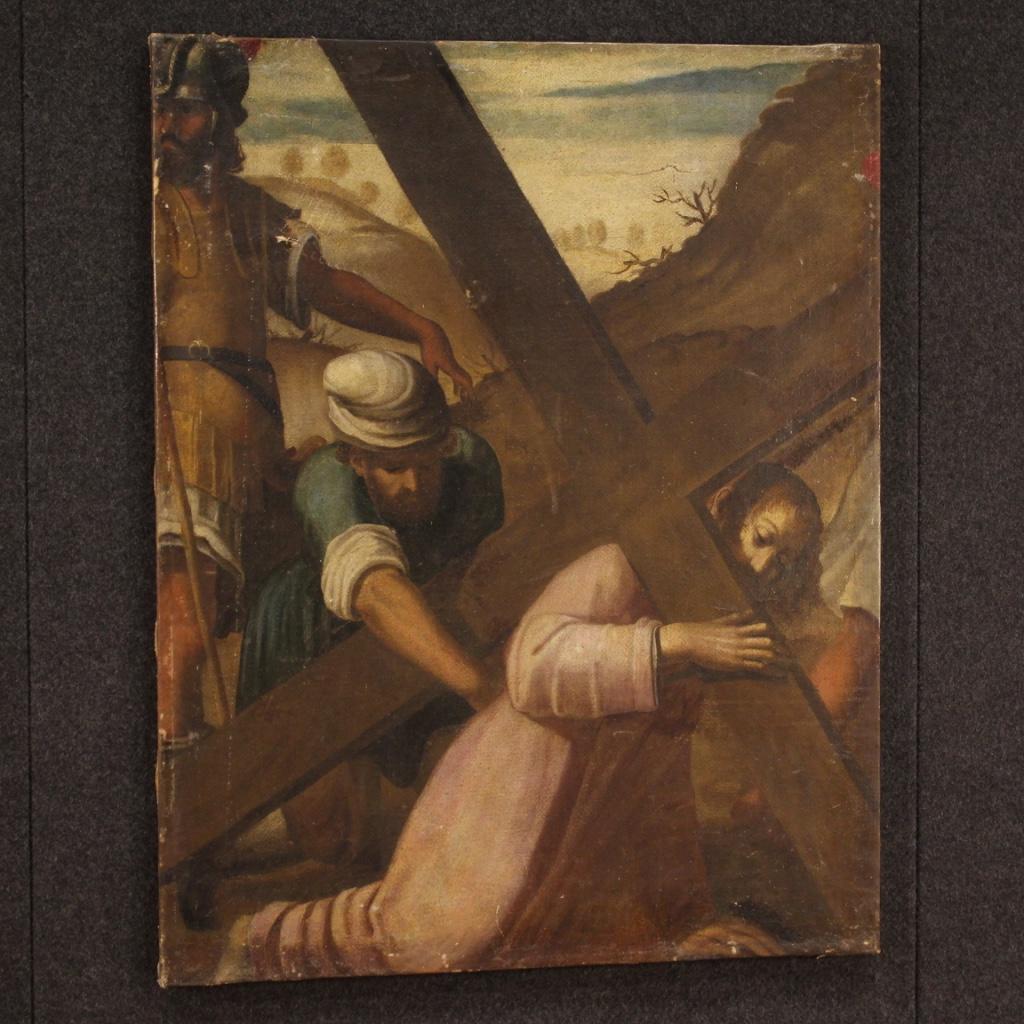17th Century Oil on Canvas Italian Painting Via Crucis Ascent to Calvary, 1650 4