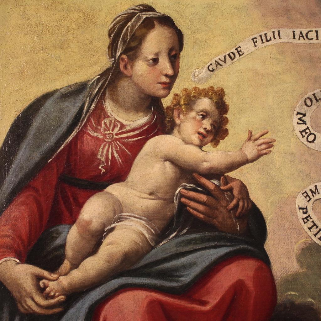 17th Century Oil on Canvas Italian Painting Virgin Apparition to Saint Hyacinth For Sale 5