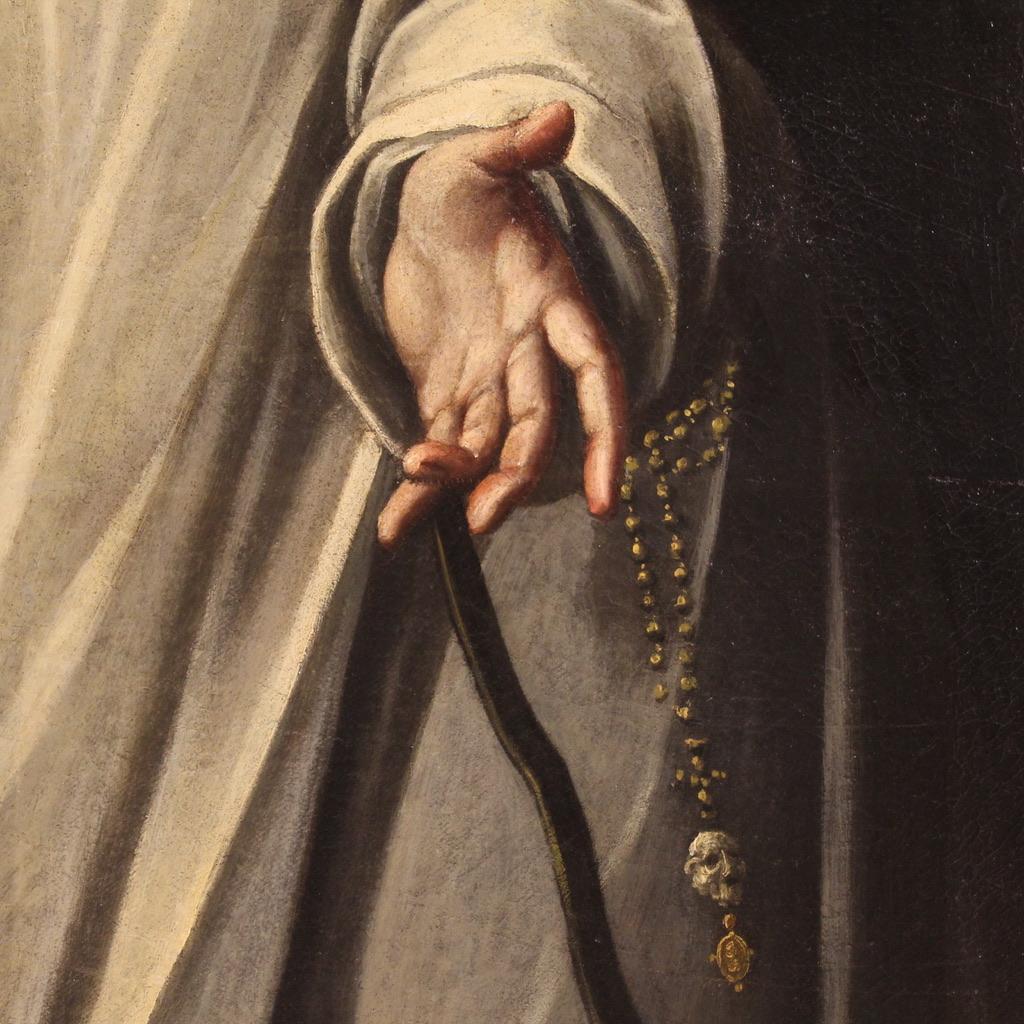 17th Century Oil on Canvas Italian Painting Virgin Apparition to Saint Hyacinth For Sale 1