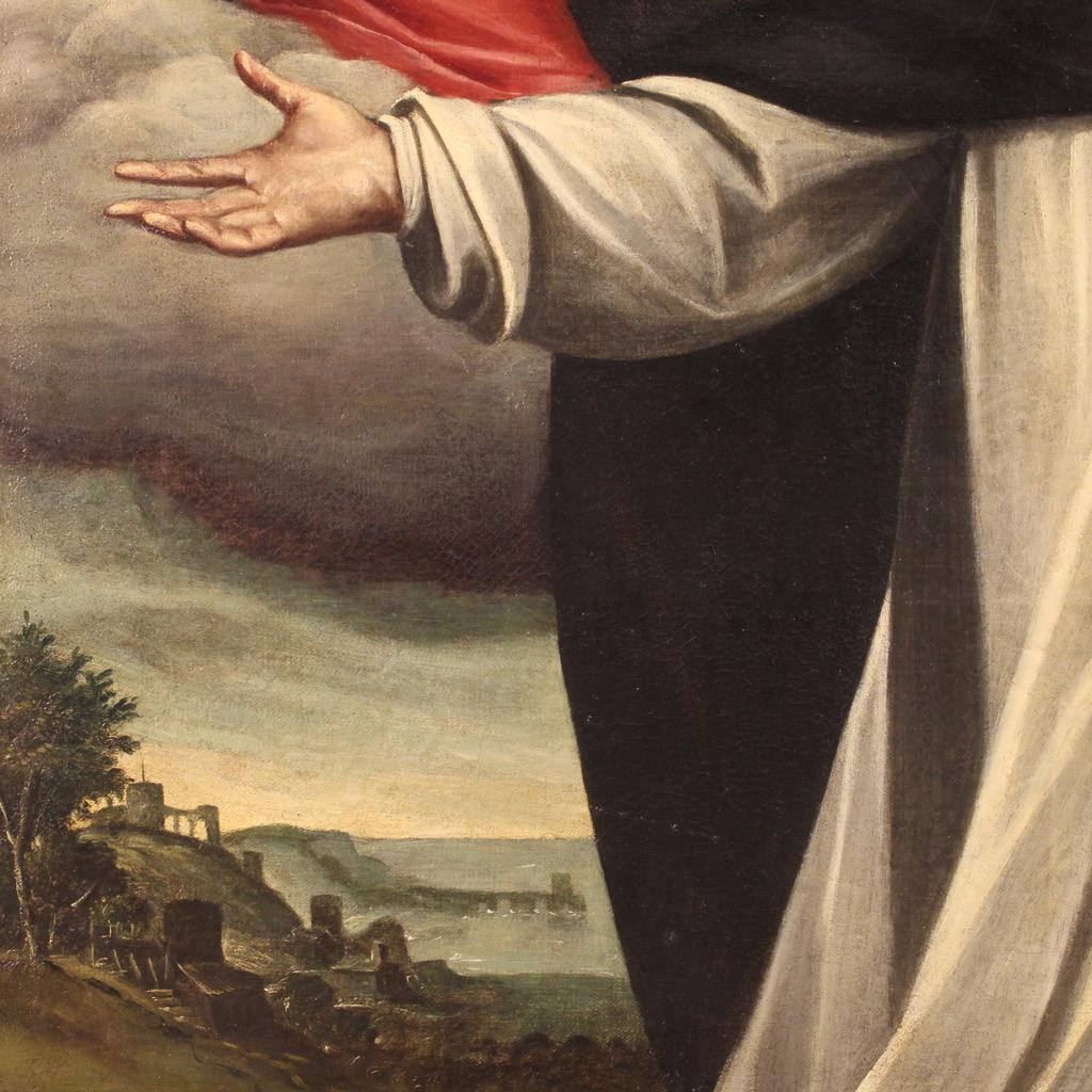 17th Century Oil on Canvas Italian Painting Virgin Apparition to Saint Hyacinth For Sale 3