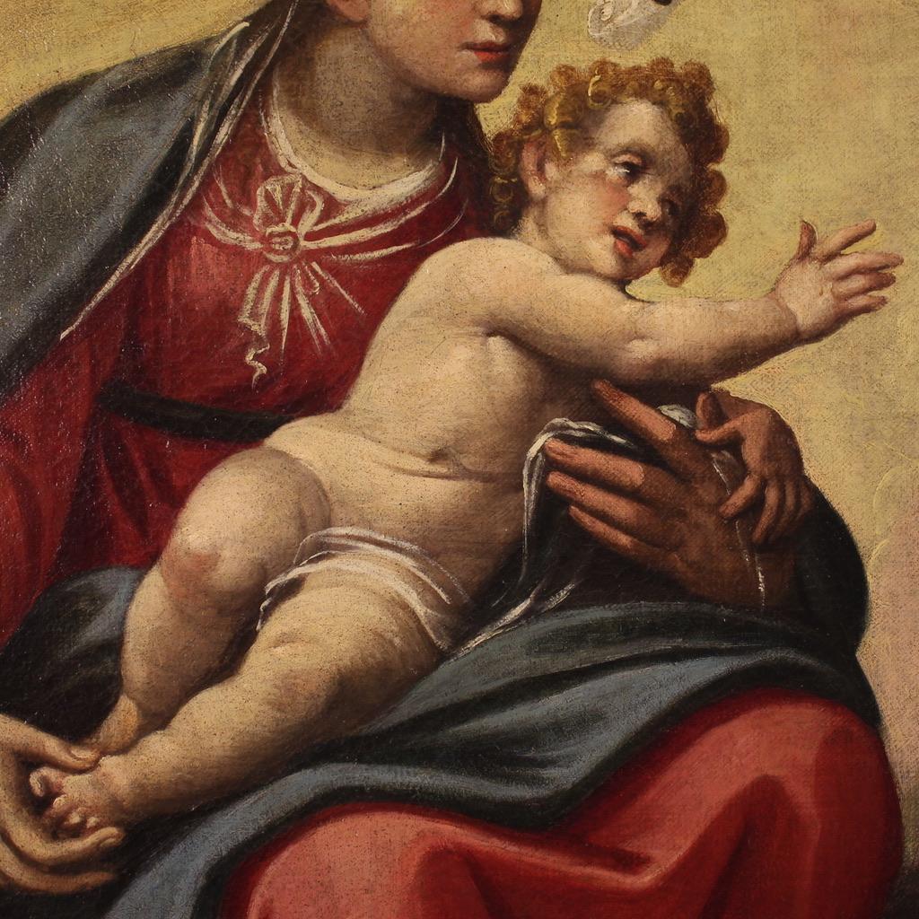 17th Century Oil on Canvas Italian Painting Virgin Apparition to Saint Hyacinth For Sale 4