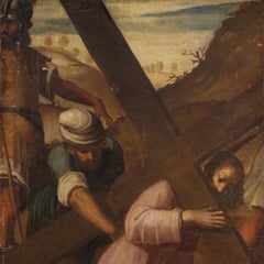 huile sur toile du 17e siècle Peinture italienne Chemin de Croix, Montée au Calvaire